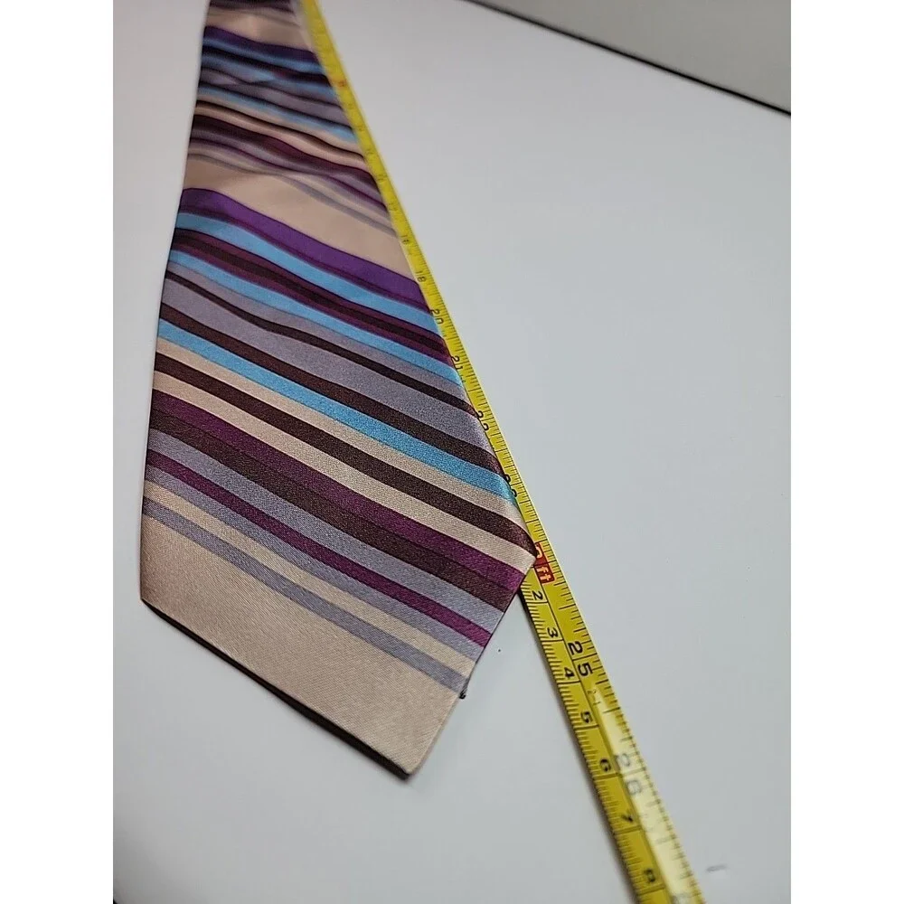 Striped Necktie Beige Purple Blue Brown 100% Polyester Mens Classic Tie